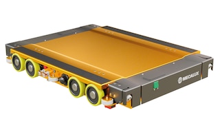 The multi-directional electric shuttle is equipped with 12 translation wheels and 10 guide wheels for smooth, agile operations